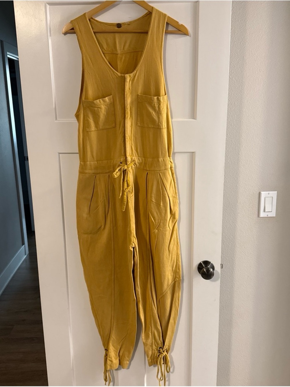 Free People Mustard Yellow Drawstring Jumpsuit